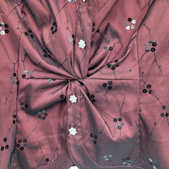 Vintage 90s Cachet Blouse 14 Oxblood Sequin Embroidered Rhinestone Buttons Glam - Picture 4 of 10
